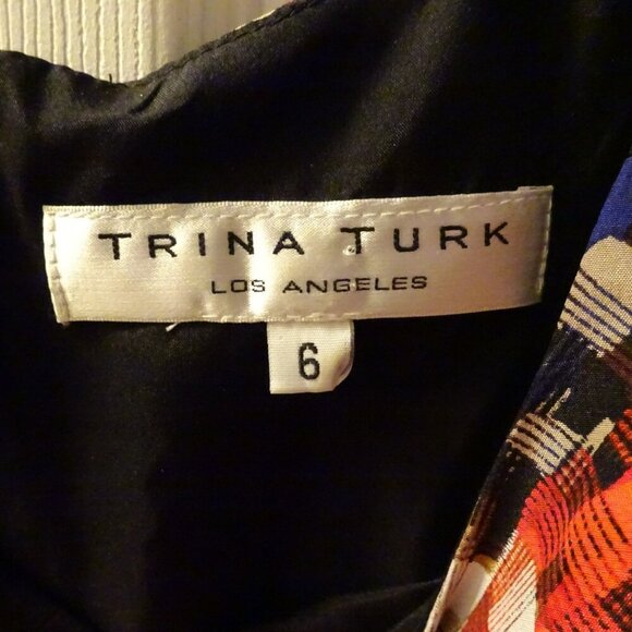 Trina Turk 100% Silk Fit & Flare Dress Size 6 Multicolor Geometric Sleeveless - Picture 8 of 9